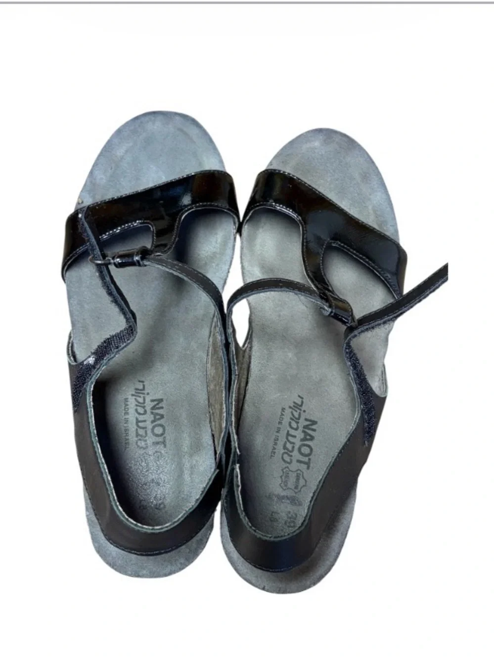 Naot Leather T-Strap Wedge Sandals Womens EU 39 US 8 Black Comfort Heel